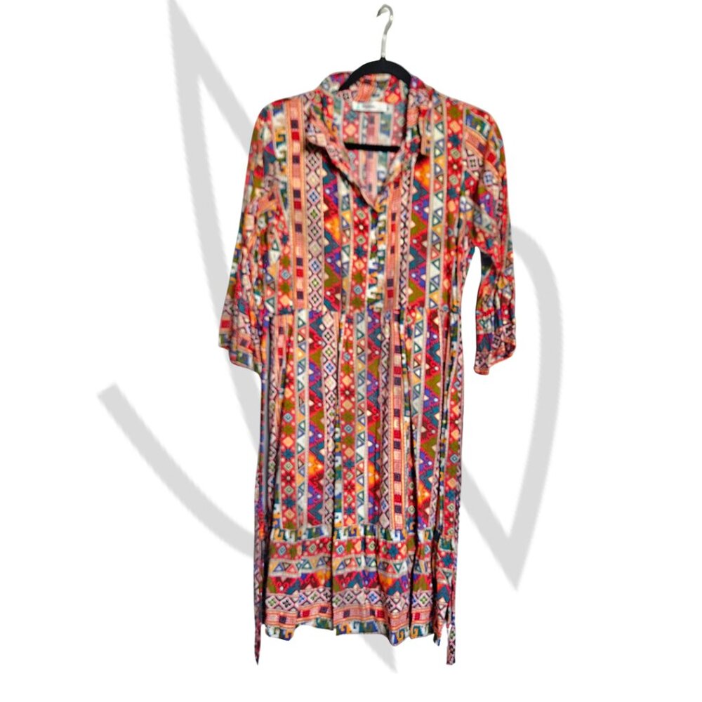 Boho Tribal Print Button-Front Tunic Dress